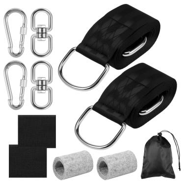 Imagem de KHZSPP Kit de suspensão de alças de balanço de árvore, tiras de nylon premium de 3 m com 2 mosquetões resistentes de segurança e cabide giratório para redes e a maioria dos assentos giratórios, fácil