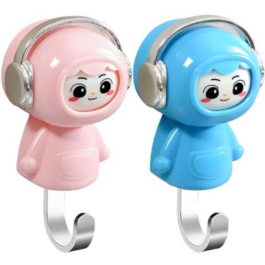 Imagem de TECHPLUS 2 conjuntos de ganchos de boneca que mudam de rosto, porta-chaves montado na parede, adesivo sem broca, organizador decorativo para casacos, chapéus, toalhas - Bonito e funcional para