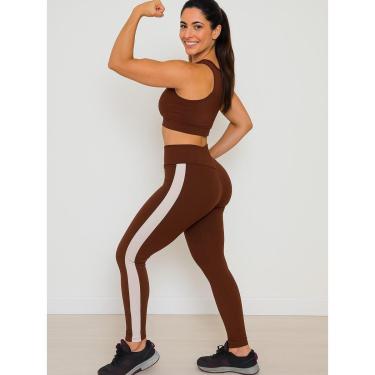 Imagem de Conjunto Fitness Feminino Top + Legging Marrom Tamanho Único-Feminino