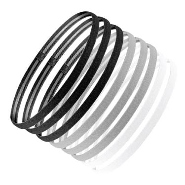 Imagem de Bandanas esportivas finas elásticas (8 peças), faixas de cabelo com aderência de silicone antiderrapante para exercícios de cabelo para homens mulheres futebol basquete futebol tênis ioga
