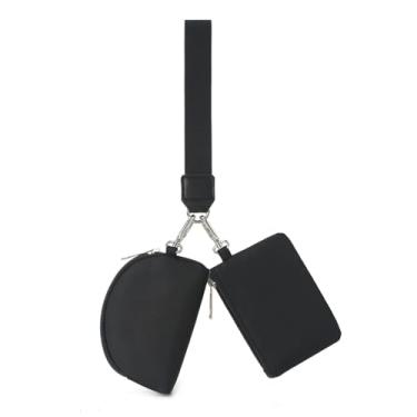 Imagem de Pequena bolsa de pulso portátil dupla, bolsa de moedas destacável, presente para mulheres ao ar livre, mini porta-moedas para cartão de banco, Preto, Chique