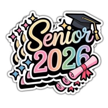 Imagem de 3 peças de adesivos de boné de formatura arco-íris sênior 2026, decalque de vinil colorido Class of 2026 para adolescentes, estudantes, graduados, álbuns, notebooks, laptops (7,6 cm)