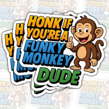 Imagem de 3 peças de adesivos Honk If You're a Funky Monkey Dude, decalque de vinil engraçado de macaco à prova d'água para laptop, para-choque de carro, caderno, garrafa de água – presente para crianças