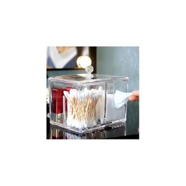 Imagem de Organizador Multiuso em Plástico Transparente, Porta Algodão com Divisórias, 10x10,5x14,5cm, para Banheiro, Cozinha e Escritório