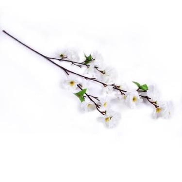 Imagem de Flores artificiais - flor de seda com hastes flores de cerejeira branca arranjos florais falsos para casa de banho escritório mesa central prateleira decoração de casamentos