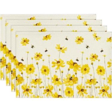 Imagem de Conjunto de 4 jogos americanos retangulares de 30,5 x 45,7 cm para mesa de jantar, resistente ao calor, lavável, tecido, flores, tapetes para casa, uso diário, decoração de festa e cozinha