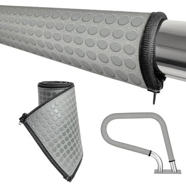 Imagem de Capa de corrimão de piscina com zíperes antiderrapante de 1,8 m para cobertura de corrimão de escada de banheira de hidromassagem, feita com pano de mergulho cinza e frio, acessórios de piscina, alças