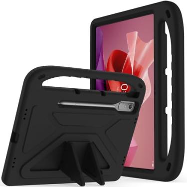 Imagem de Capa infantil para Lenovo Tab P12 (32.3 cm) 2023 TB-370/TB-371, capa protetora leve e durável de EVA à prova de choque, capa resistente para tablet com suporte de alça (preto)