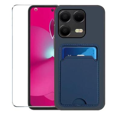 Imagem de Covthch Capa para celular T-Mobile REVVL 8 Pro com protetor de tela, capa carteira T-Mobile REVVL 8 Pro com suporte para cartão, capa protetora fina de borracha de silicone TPU à prova de choque (azul