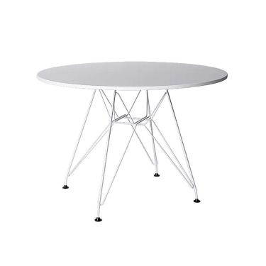 Imagem de Mesa Eiffel Redonda 110Cm Tampo De Madeira Branco Com Base De Ferro Branco - Cor: Branco