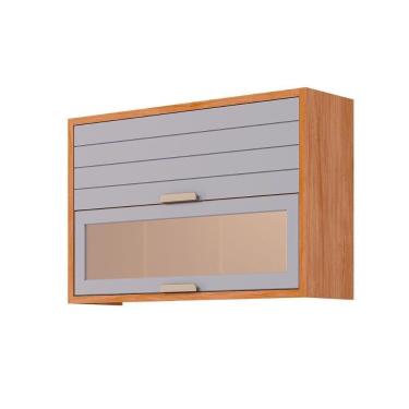 Imagem de Armário De Cozinha Modulado Eloise C- 2 Portas Basculante C- Vidro Reflecta 120cm Cinamomo-platina - Mgm