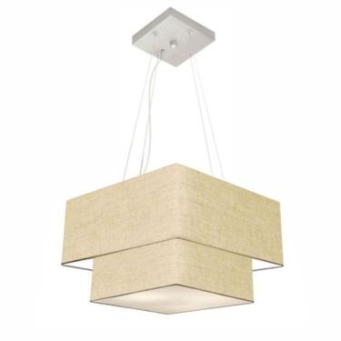 Imagem de Lustre Pendente Duplo Quadrado Vivare Md-4157 Cúpula Em Tecido 40x35cm - Bivolt Rustico-bege 127/220v
