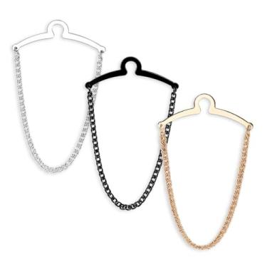 Imagem de Pacote com 3 correntes de gravata para homens – clipes e correntes de gravata da moda, acessórios masculinos com fechos de anel para ternos, gravatas, coletes e calças – alfinetes de gravata elegantes