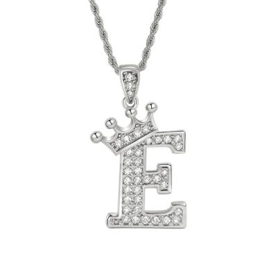 Imagem de Colares femininos com inicial de prata, colar longo com pingente delicado de letra A-Z, colar com nome de coroa, joias para presente feminino, One size, Metal, Sem Pedra Preciosa