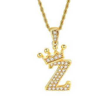 Imagem de Colares femininos com inicial dourada, pingente de letra A a Z, colar longo com nome de coroa, colar de joias de ouro, presente feminino, One size, Metal, Sem Pedra Preciosa