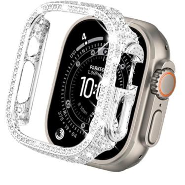 Imagem de KADES Capa protetora de tela para Apple Watch Ultra 2/Ultra 49 mm com diamantes completos, protetor de tela de policarbonato rígido brilhante de cristal (prata, 49 mm)