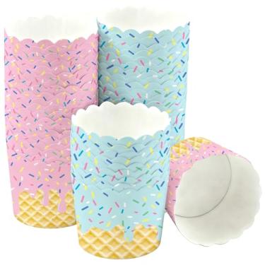 Imagem de JarThenaAMCS 100 peças, forro de cupcake de verão, copo de cozimento, rosa, azul, sorvete, muffin, cupcake para casamento, chá de bebê, artigos de festa de aniversário