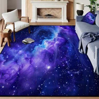 Imagem de CERYUEE Tapete de área de galáxia de 1,8 m x 2,5 m para decoração de quarto e sala de estar, tapetes de céu estrelado azul e roxo, tapete macio antiderrapante do universo do espaço sideral, 178 x 274