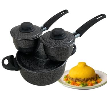 Imagem de Cuscuzeira Individual Peitinho Drone Duas Porções Pratica a Vapor Aluminio Craqueado Preto