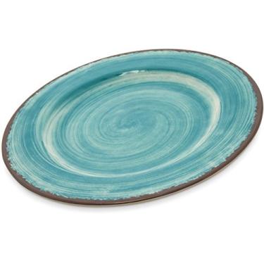 Imagem de Carlisle FoodService Products Mingle Prato de jantar de plástico reutilizável com estilo de cerâmica para casa e restaurante, melamina, 28 cm, água (embalagem com 12)