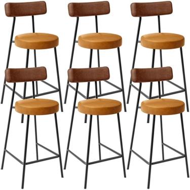 Imagem de Kit 06 Banquetas Baixa Cozinha Sala Jantar Bancada Milão L02 Couríssimo Marrom Whisky - Lyam Decor