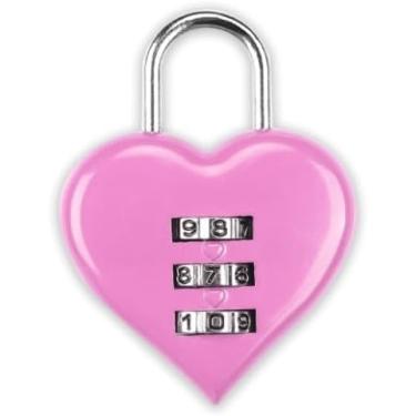 Imagem de Fechadura de combinação rosa, cadeado digital com 3 senhas em formato de coração, mini cadeado de portão combinado ao ar livre para armário de academia, portão de cerca, caixa de ferramentas, armário