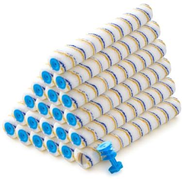 Imagem de Jinei 24 peças de capas de rolo de pintura de 45,7 cm Capas de rolo de soneca de microfibra grande kit de pintura larga para paredes de casa suprimentos de tetos (azul e amarelo)