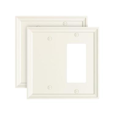 Imagem de TREEWELL Pacote com 2 placas de cobertura para interruptor de luz decorativas/decorativas, modernas de amêndoa clara, placas de interruptor de parede de fibra de bambu e capas de tomada