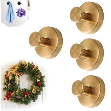 Imagem de Pacote com 4 ganchos dourados com ventosa para chuveiro, ganchos de ventosa à prova d'água, cabides de guirlanda para porta da frente, suporte de guirlanda resistente para banheiro, cozinha, porta da