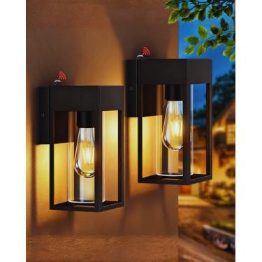 Imagem de LWSOY Iluminação externa do crepúsculo ao amanhecer, pacote com 2 luzes de varanda à prova d'água, luminárias externas com base de vidro transparente E26, luz de arandela para casa, varanda, pátio