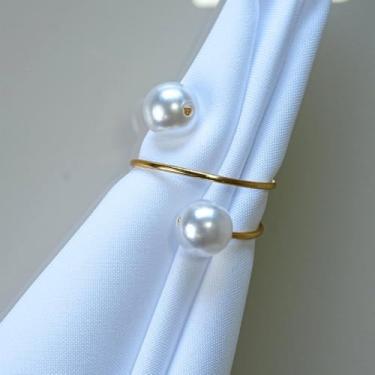 Imagem de Conjunto de 100 Anéis para Guardanapo em Metal com Pérolas Acrílicas, Duas Voltas, 4,5x4,5cm, Decoração para Mesa (Dourada)