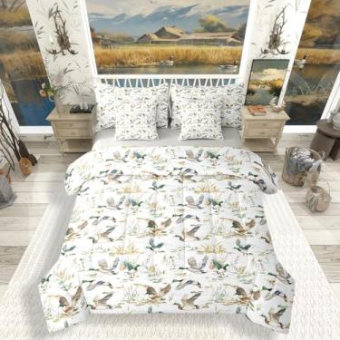 Imagem de Erosebridal Jogo de cama de patos selvagens em uma bolsa (tamanho casal, 7 peças) | Conjunto de edredom rústico de animais da floresta com lençóis, cabana de fazenda, campo rural, conjunto de cama de