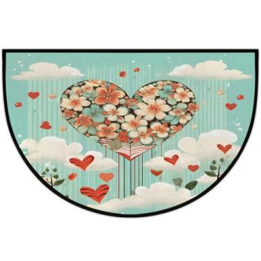 Imagem de Tapete de porta meio redondo para dia dos namorados, antiderrapante, absorvente, semicírculo, tapetes laváveis, meia lua, para ambientes internos, pátio, cozinha, banheiro, entrada, lareira, decoração