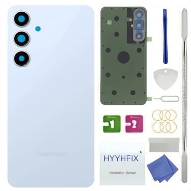 Imagem de HYYHFIX Substituição de vidro traseiro Galaxy S24 FE para Samsung Galaxy S24 FE capa traseira à prova d'água e lente de câmera + kit de ferramentas de reparo profissional (violeta titânio) (azul)
