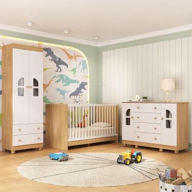 Imagem de Quarto De Bebê Completo Berço 3 Em 1 Para Colchão 130x60cm Nina Multimóveis MP4562 Madeirado-branco