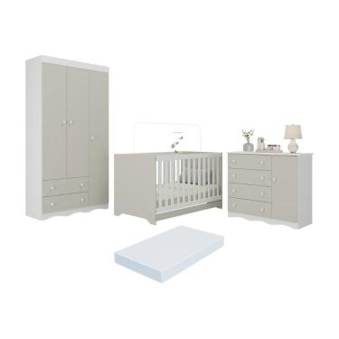 Imagem de Quarto De Bebê Completo Berço Americano 3 Em 1 Colchão Realeza Multimóveis MP4607 Branco-off White
