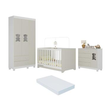 Imagem de Quarto De Bebê Completo C- Berço Americano 3 Em 1 Colchão Fofura Multimóveis MP4669 Branco-off White