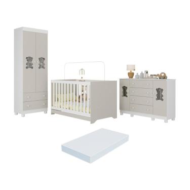 Imagem de Quarto De Bebê Completo C- Berço Americano 3 Em 1 Colchão Fofura Multimóveis MP4673 Branco-off White