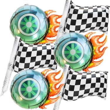 Imagem de Racing Balloons Tire Balloons Wheel Flag Balloon Foil for Race Car Birthday Party Checkered Racing Birthday Party Race Traffic Party Car Baby Shower Party Supplies