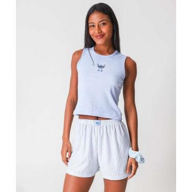 Imagem de Pijama Feminino Canelado Stitch Azul-71034 - DISNEY, Azul, P