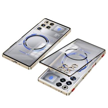 Imagem de QUIETIP Capa magnética para RedMagic 11 Pro com protetor de tela, [compatível com MagSafe] Moldura de metal + capa de proteção contra quedas fosca translúcida, dourada