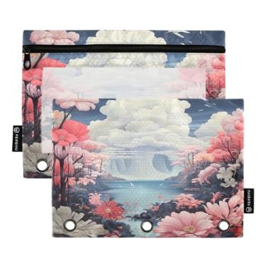 Imagem de Wassud Pacote com 2 pastas para fichário Flower Lake Scenery, pastas de bolso com 3 furos, organizador de fichários para casa, escritório