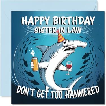 Imagem de Stuff4 Cartão de aniversário Sister in Law - Dont get too Hammered - Cartão de feliz aniversário para cunhada do irmão irmão, 14 cm design de festa subaquática cartões comemorativos aniversário