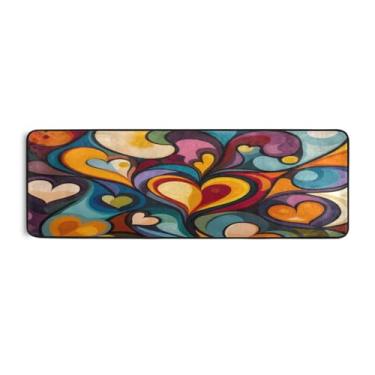 Imagem de Burbuja Tapete de corredor colorido de coração dos namorados 61 x 183 cm, tapete lavável antiderrapante com suporte de borracha, tapete para sala de estar, corredor, decoração de casa