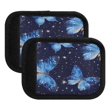 Imagem de Qilmy Pacote com 2 identificadores de bagagem de borboleta azul e alça confortável para carrinho de bebê, mala de viagem, acessórios de viagem 188