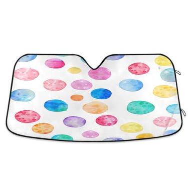 Imagem de STAYTOP Protetor solar de para-brisa de carro com pontos coloridos, protetor de viseira dobrável, bloqueia raios UV e acessórios para proteger carros, SUVs, caminhões-S