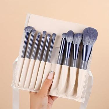 Imagem de Conjunto de pincéis de maquiagem com 10 pincéis de sombra de cabelo macio para corretivo de blush em pó solto (bolsa roxa e marfim)