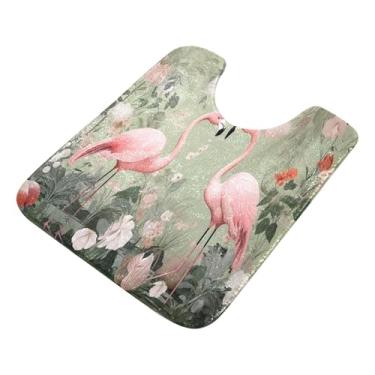 Imagem de Burbuja Tapete de banheiro flamingos, tapete de banho absorvente de pelúcia macio, base de vaso sanitário antiderrapante para piso de banheiro, oval em forma de U