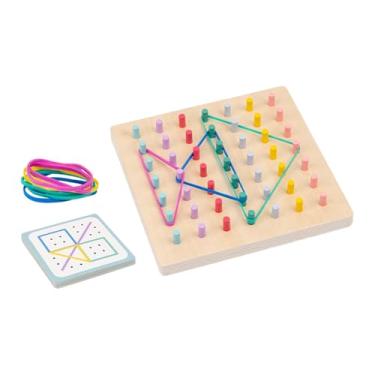 Imagem de KiBcsLic Geoplano de madeira com faixas e cartões de padrões - Brinquedo educativo gráfico para desenvolver a coordenação fina em ambientes internos -