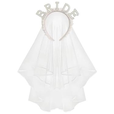 Imagem de Tiara de noiva com strass branco e pérola com véu, decorações de despedida de solteira, presente de chá de panela, lembrancinhas de dama de honra, acessório de noivado